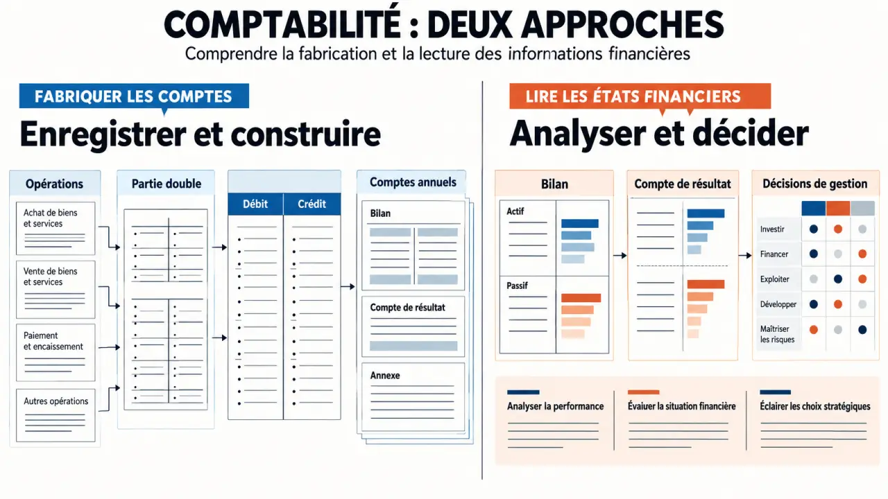 Infographie comparative des approches d'un mooc comptabilité : partie double, comptes annuels et lecture des états financiers
