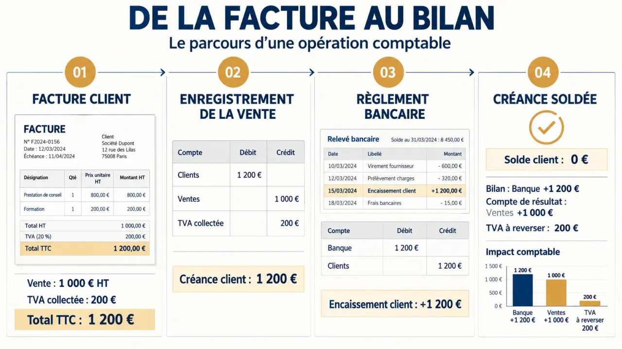 La comptabilité pour les nuls : parcours d’une facture jusqu’au bilan et au compte de résultat