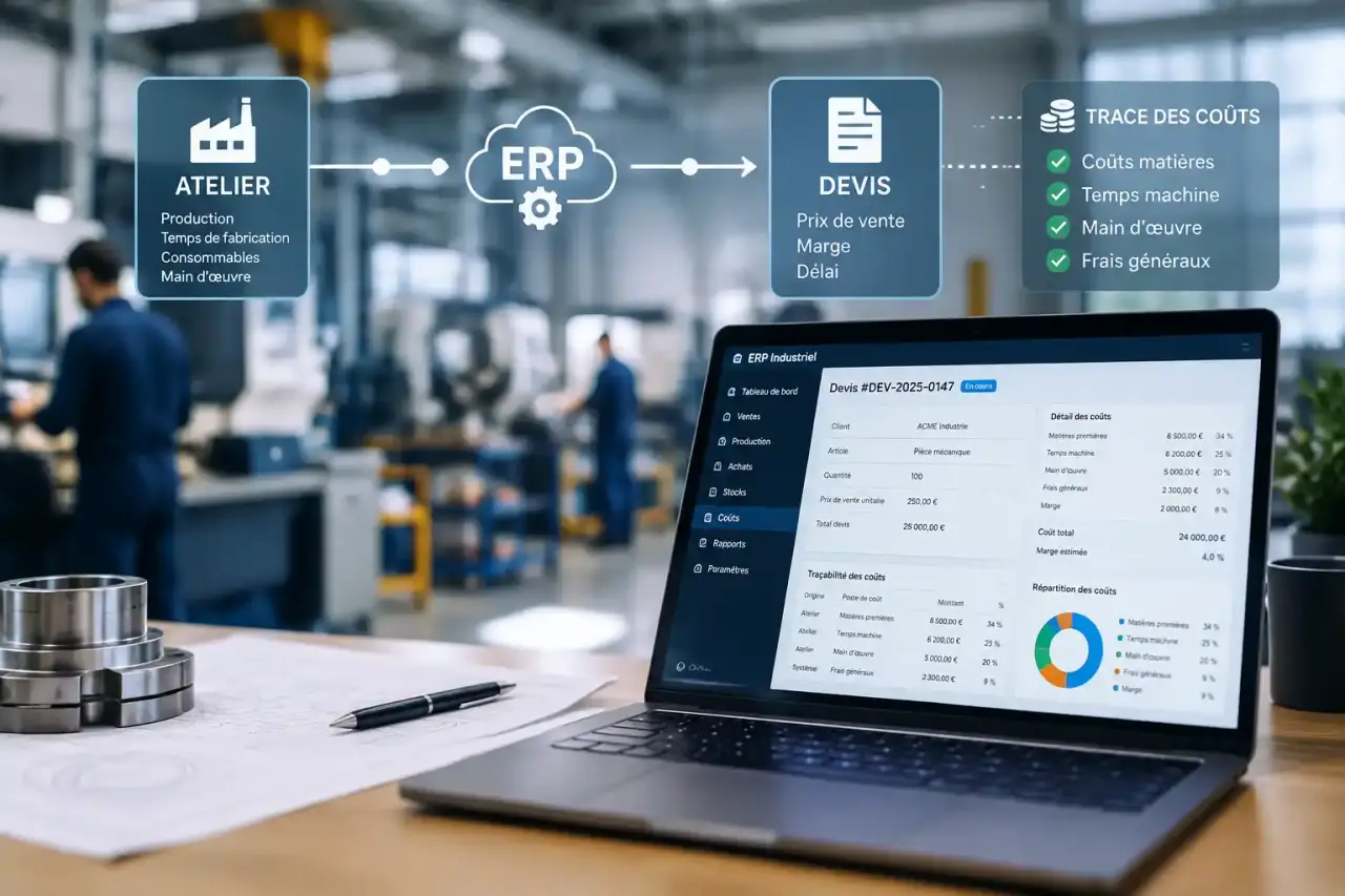 ERP industriel : relier l’atelier au devis sans perdre la trace des coûts