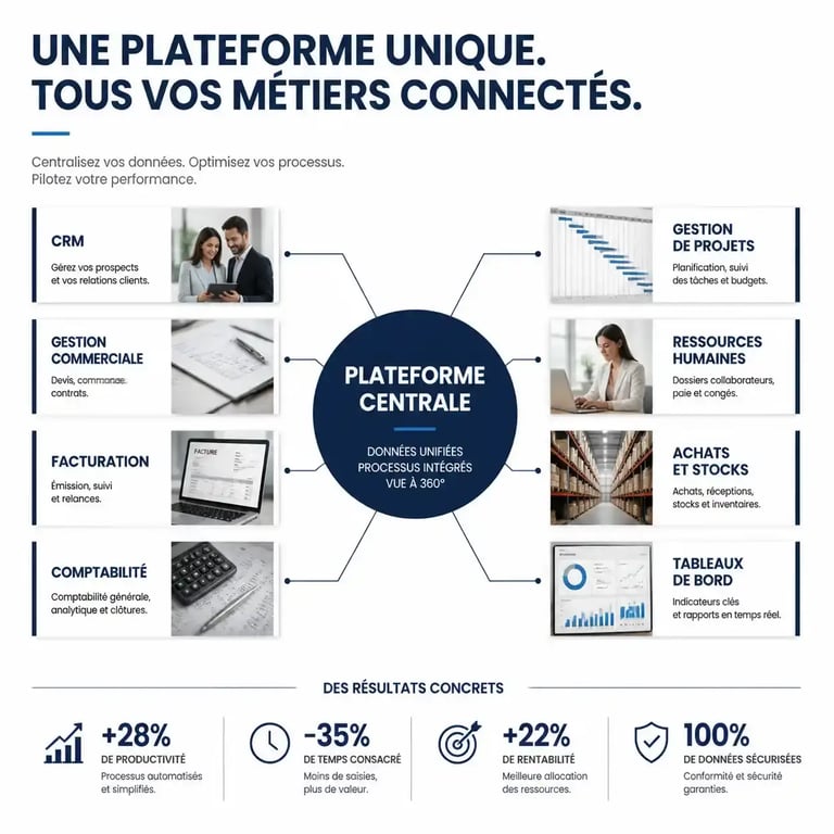 Schéma de centralisation des processus avec Nebula Business pour la gestion d'entreprise